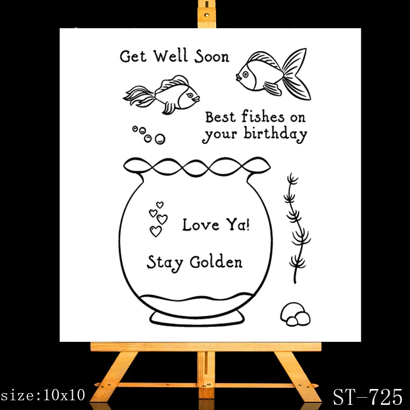 

ZhuoAng Beautiful fish tank Cutting Dies and Clear Stamp Set for DIY Scrapbooking Photo Album Decoretive Embossing Stencial