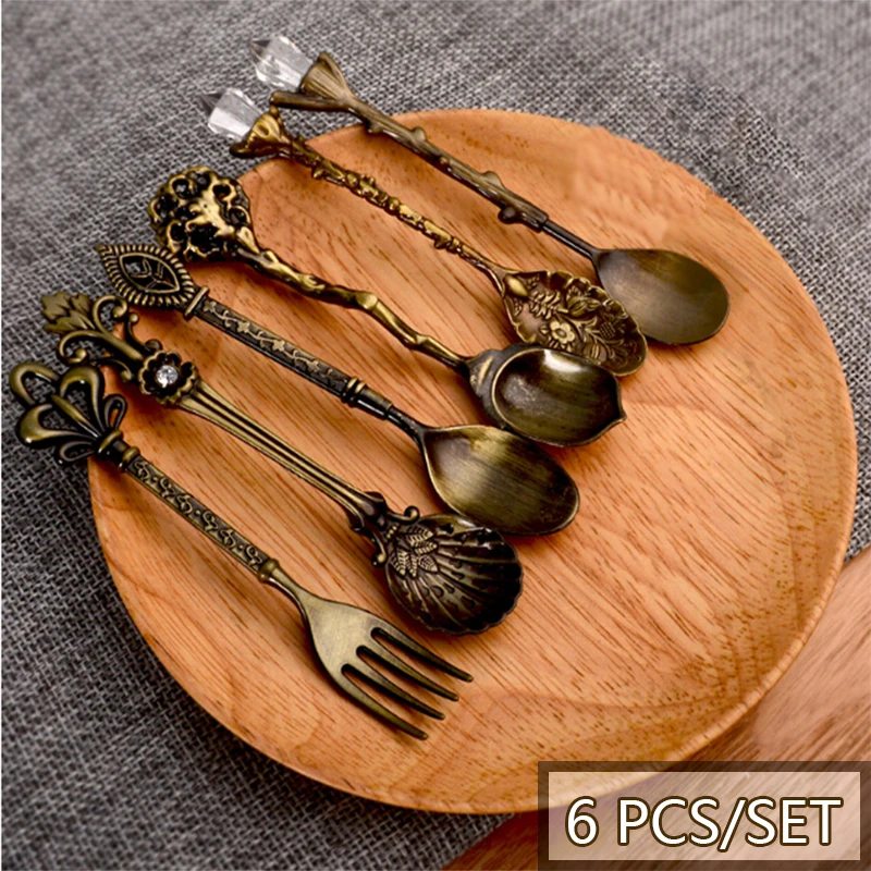 6 Pcs/Set Spoon Coffee Spoon Set Vintage Table Spoon Antique Tea Spoons Coffee Royal Style Metal Carved Fork Tablespoons 6 Pcs/Set Spoon Coffee Spoon Set Vintage Table Spoon Antique Tea Spoons Coffee Royal Style Metal Carved Fork Tablespoons