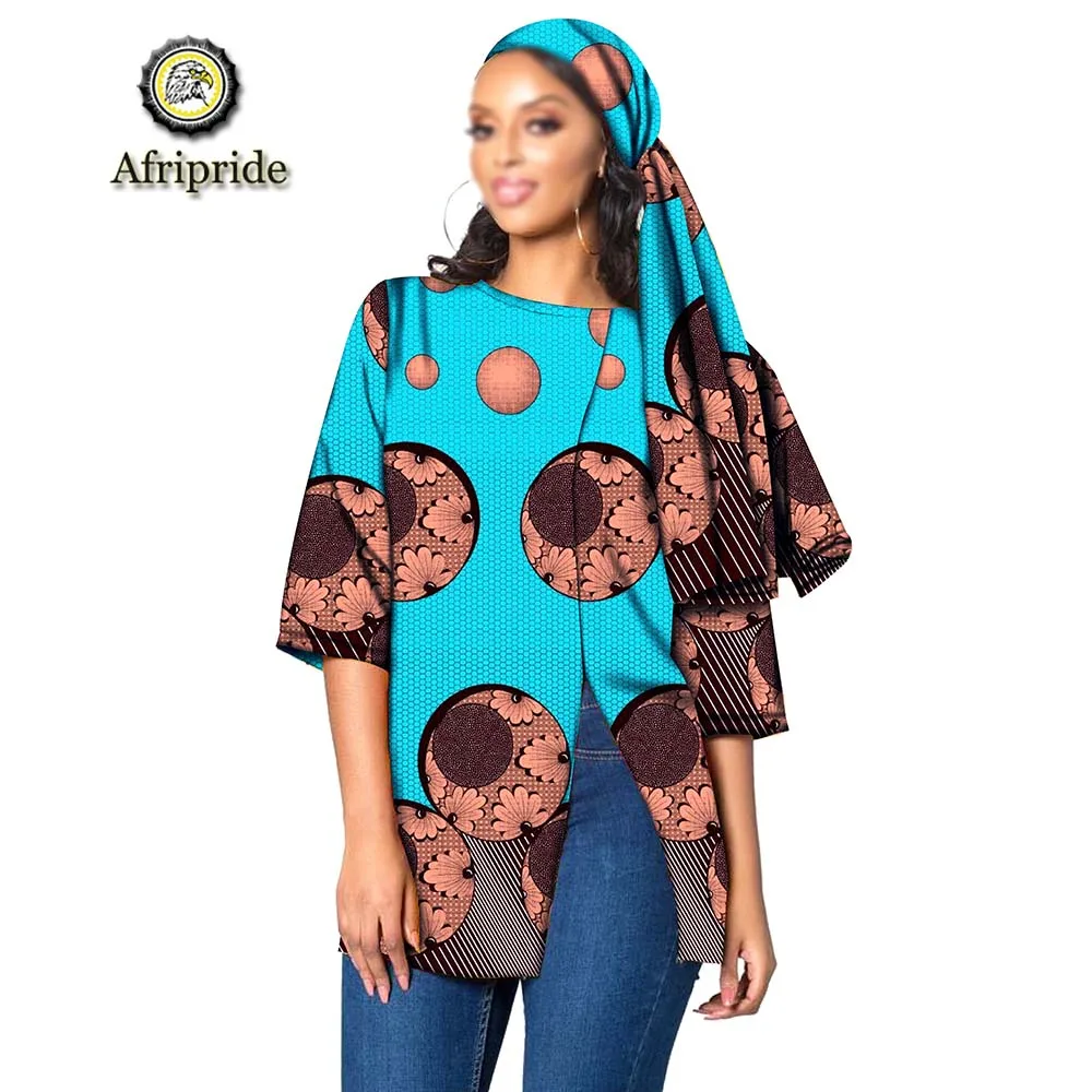 2019 AFRIPRIDE african clothes for women half-sleeve print dashiki O-Neck casual plus size prime coats with headscarf S1924002