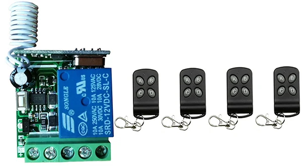 

Universal Wireless Remote Control Switch DC 12V 1CH relay Receiver Module+RF Transmitter Can delay off 20 seconds Garage Door