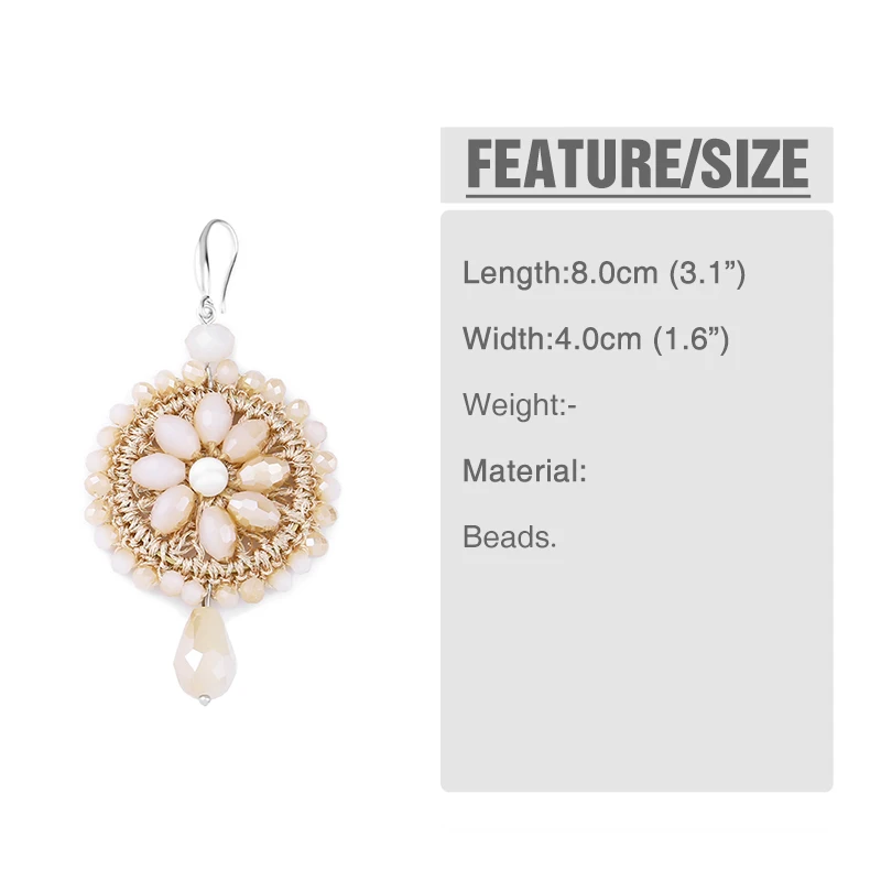 FLOLA Bohemia Crystal Beads Woven Earrings Woman Handmade Black Beads Big Earrings Ethnic Oorbellen Big Drop Earring ersm93 - Image 6