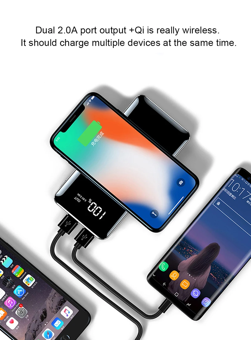 10000mAh QI Wireless Charger Power Bank For iPhone X XS MAX XR 8 Dual USB Battery Charger Wireless Powerbank For Samsung S9 S8