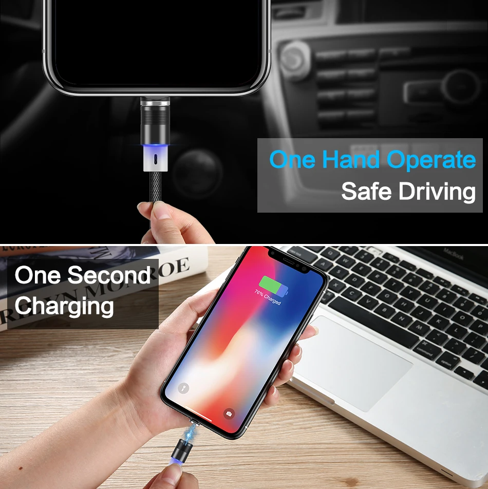 FLOVEME Magnetic Cable For iPhone LED Micro USB Cable For Xiaomi Type-C Magnet Nylon Phone Cobo For Samsung Huawei 5V/2A Charger