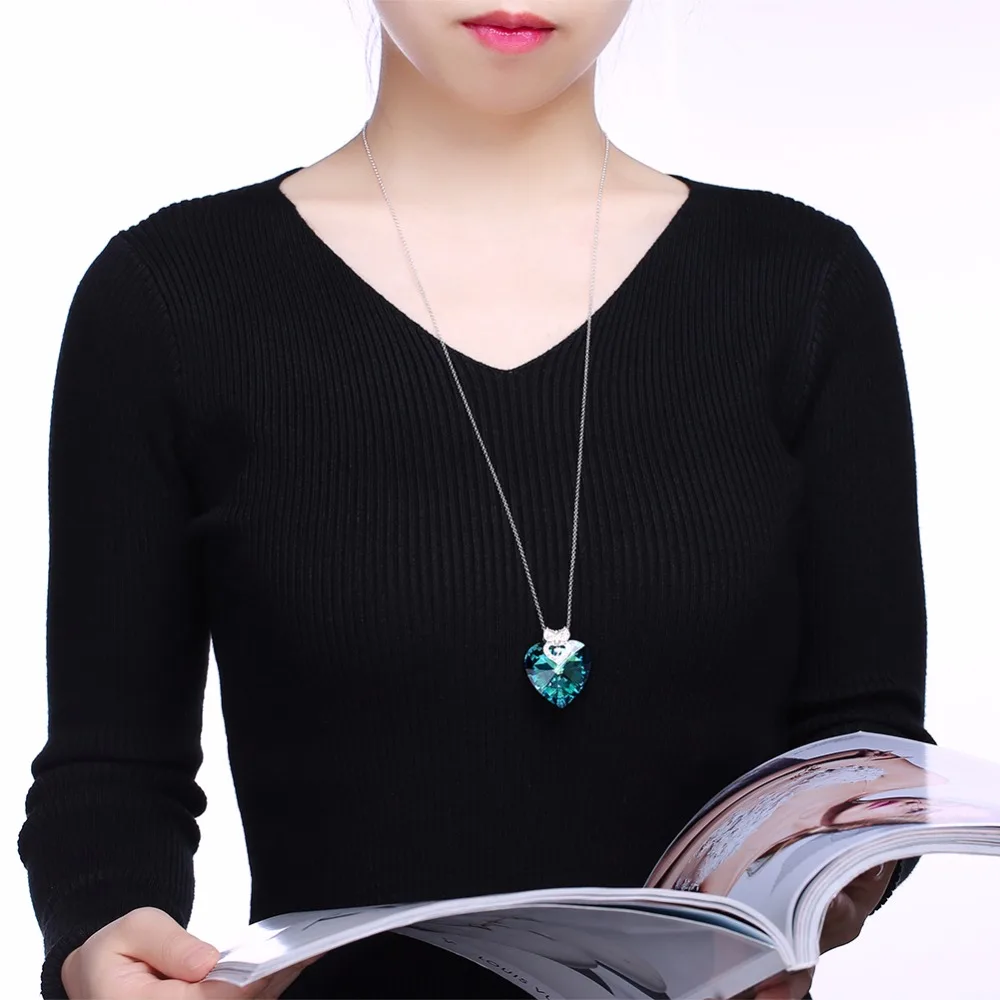 

WARM COLORS Crystal Swarovsk Women Necklace Crystal Heart Shaped Pendant Necklace Fine Wedding jewelry Christmas Collares gift