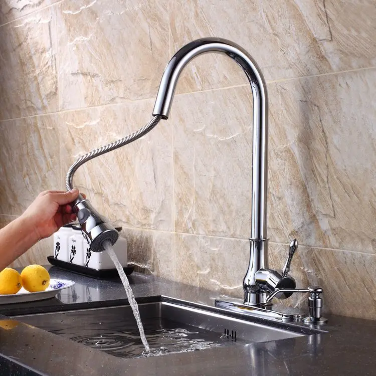 

Use Copper Kitchen Cold Hot Faucet Kitchen Sink Can Be Pull Down 360 Degree Rotation Home Improvement Faucet Deck Plate