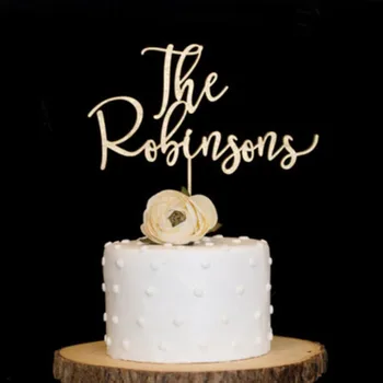 

Custom Family Name Wedding Cake Topper Wood Arcylic Glitter Paper Cake Topper for Wedding Birthday Party Cake Flag