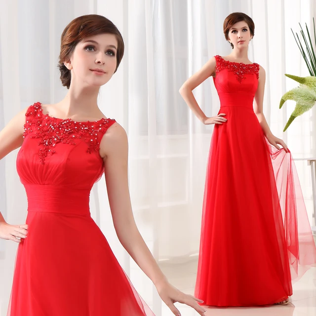 Design Slim Long Red Elegant Bride Banquet dinner party revel Dress The ...