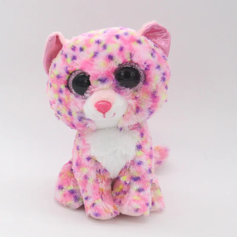Ty Beanie Boos Big Eyes 6" Plush Pink Leopard Animal Toys-in Stuffed