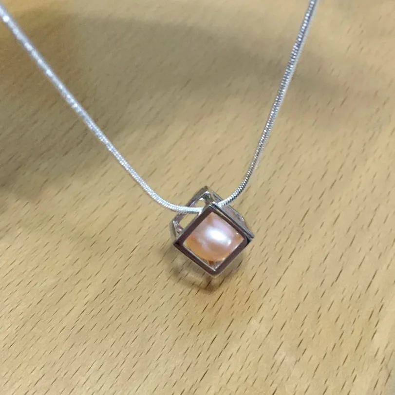 925 Sterling Silver Cute Hollow-out Cube shape Cage Pendant, Hollow Square Box style Can Hold Pearl Gem Locket Pendant Mounting 5