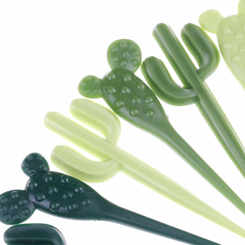 6pcs/pack Fruit Fork Green Cactus Fruit Forks Plastic Toothpick Kids Tableware Food Picks