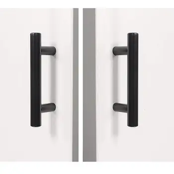 Furniture handle black T shaped door handle stainless steel hole center 30mm 400mm kitchen furniture drawer handle cabinet