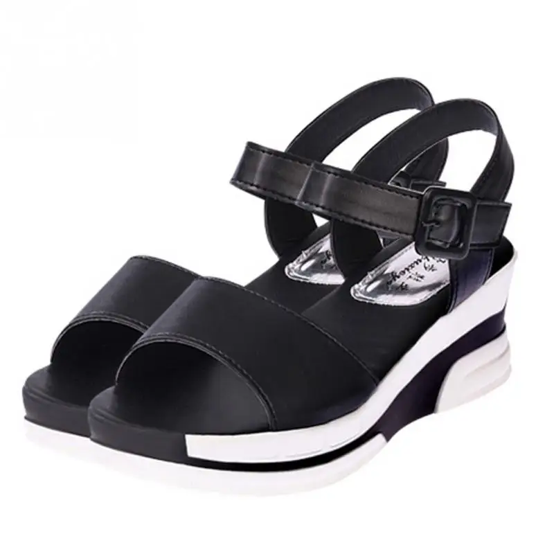 

Women's Summer Sandals Peep-toe Low Shoes Roman Sandals Ladies Flip Flops Mid-heeled Buckle Sandals Women Black, White