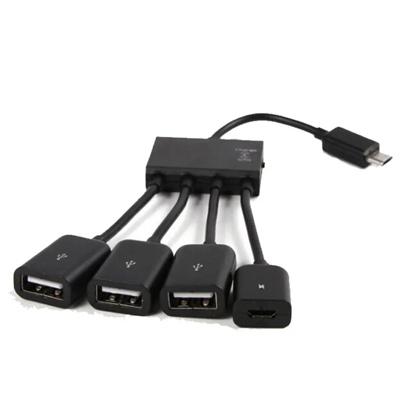 Многофункциональный USB 2,0 4 в 1 Micro USB Host OTG хаб заряда Шнур адаптер разветвитель для смартфонов на базе Android планшет черный кабель