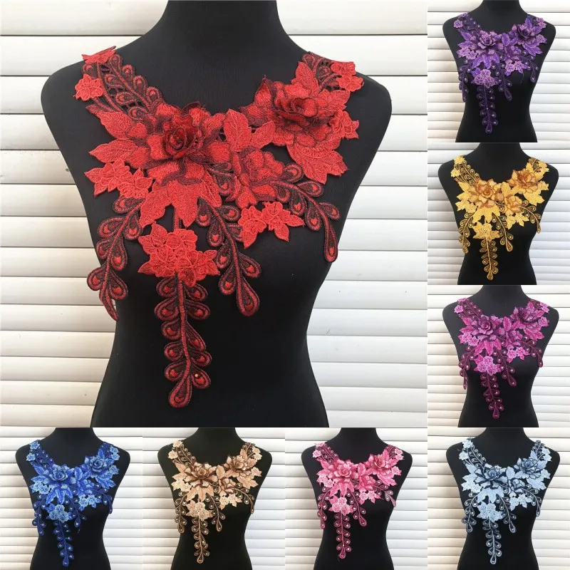 

DIY 3D Venise Lace fabric Dress Applique Motif Blouse Sewing Trims DIY Neckline Collar Costume Decoration Accessories 10 Colors