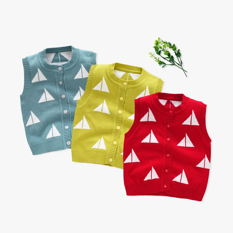 Sailboat Baby Sweater Vest Toddler Kids Boys Girls Crochet Tops Cotton Soft Comfortable O-Neck Button Closure for Spring Autumn (3)