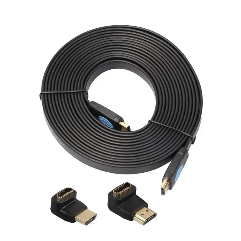 

HDMI Cable Audio Video Cable Cord High Speed HD 4K x 2K Flat 2.0 HDMI Cable Male to Male + 90/270 Degree Adapter 3m/5m/10m