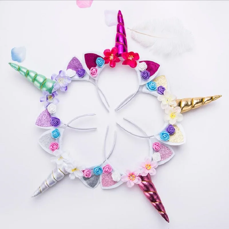 Party DIY Decoration Photo Prop Party Hoop Hairbands Kids Girls Cute Unicorn Flower Cat Ears Headbands Headwear Rainbow Favors
