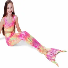 2016NEW Девушки Дети Русалка Хвост Swimmable Бикини Установить Купальники Купальник Купальный Костюм