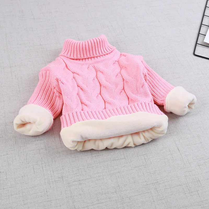 

PHILOLOGY Plush inside pure color winter boy girl kid thick Knitted turtleneck shirts solid high collar pullover fluff sweater