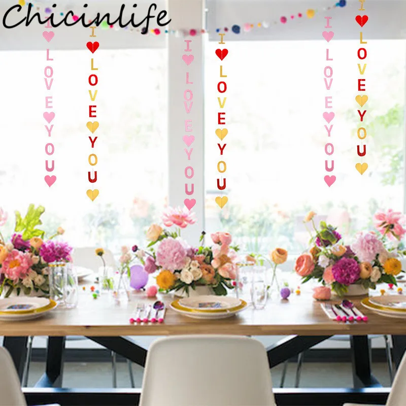 Chicinlife 1Set I Love You Glitter Garlands Bunting Wedding Party Hanging Banner Valentine's Day Balloon Pendant Decor Supplies | Дом и