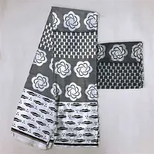 Дизайн черный с белым атласная шёлковая ткань 4+ 2 ярдов/партия Nigrian дизайнерская парафинированная ткань с кружевом узор атласная шёлковая ткань для одежды