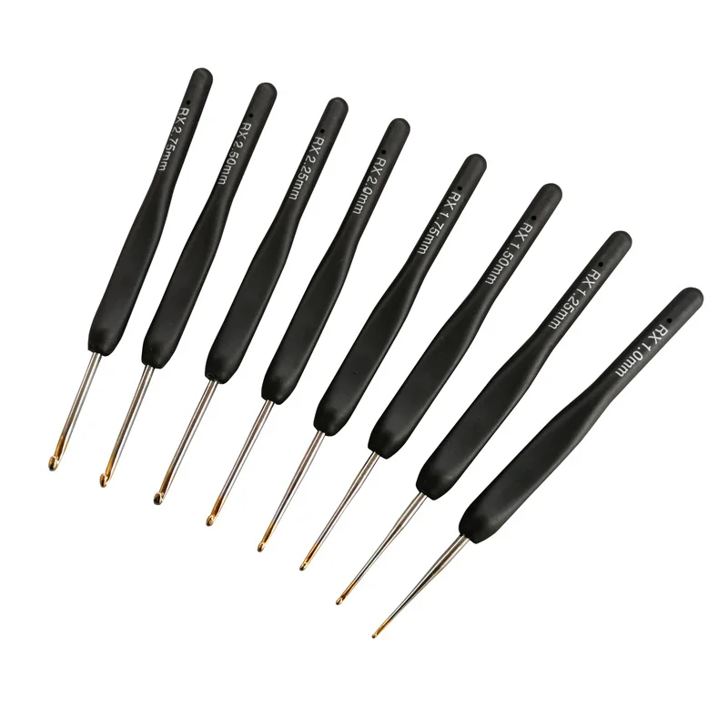 

8pcs/set Weave Tool Soft Handle Crochet Hook Knitting Craft Set Black Handle Hook Small Size for DIY & Craft Knit tool