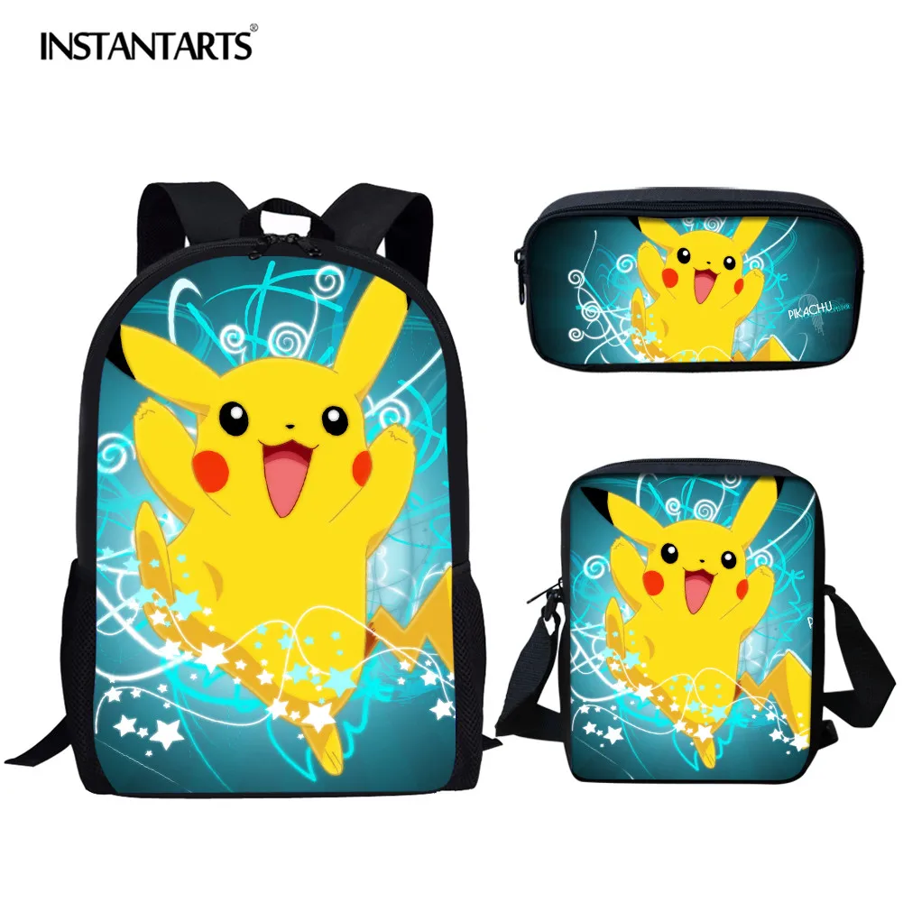 

INSTANTARTS Pokémon Detective Pikachu School Bag for Teenager Girl Boy 3pcs Set Japan Anime Backpack Harajuku Funny Kid Bookbag