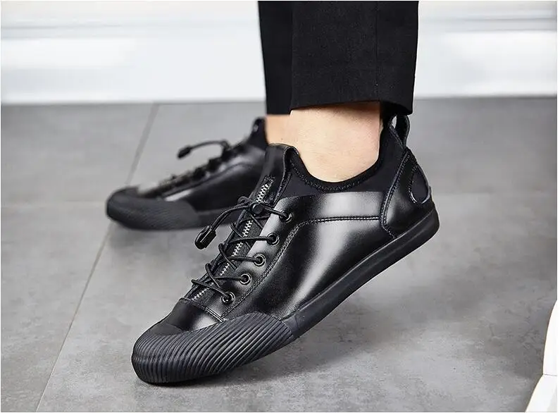Tleni/черные мужские кроссовки на плоской подошве для мальчиков; мужские кожаные лоферы; обувь для вождения; zapatos mujer chaussure homme ZL-20