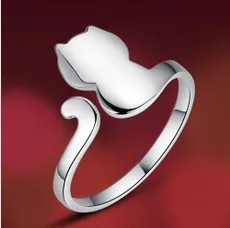 925 sterling silver brand new original fashion ring jewelry kitty cat plain silver ring opening ring (DFE)