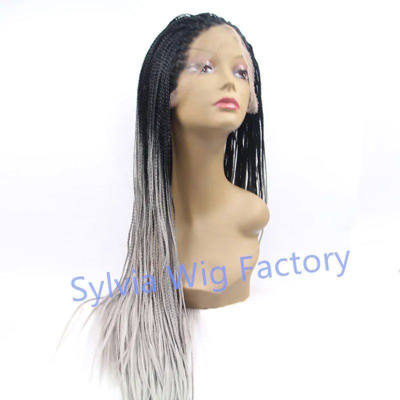 

New arrival fashion african american premium black to grey 2T ombre wig long Straight natural micro braided wigs lace front wig