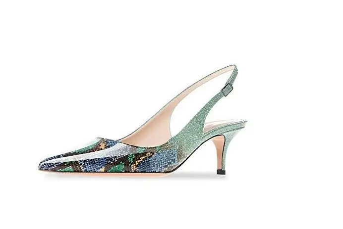 

Middle Heel Slingback Pointed Toe Pumps Multi-colord Heel 3-5 Cm High Quality Ankle Buckle Patent Leather Office Lady Shoes