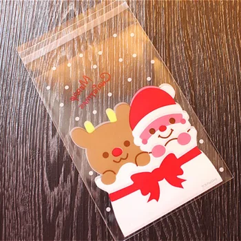 

100 Pcs Candy Bags Cute Sachet Bag Pattern of Santa Claus Bag Pouch for Candy Biscuit Chocolate Candy Sweets Candy Gift Bags