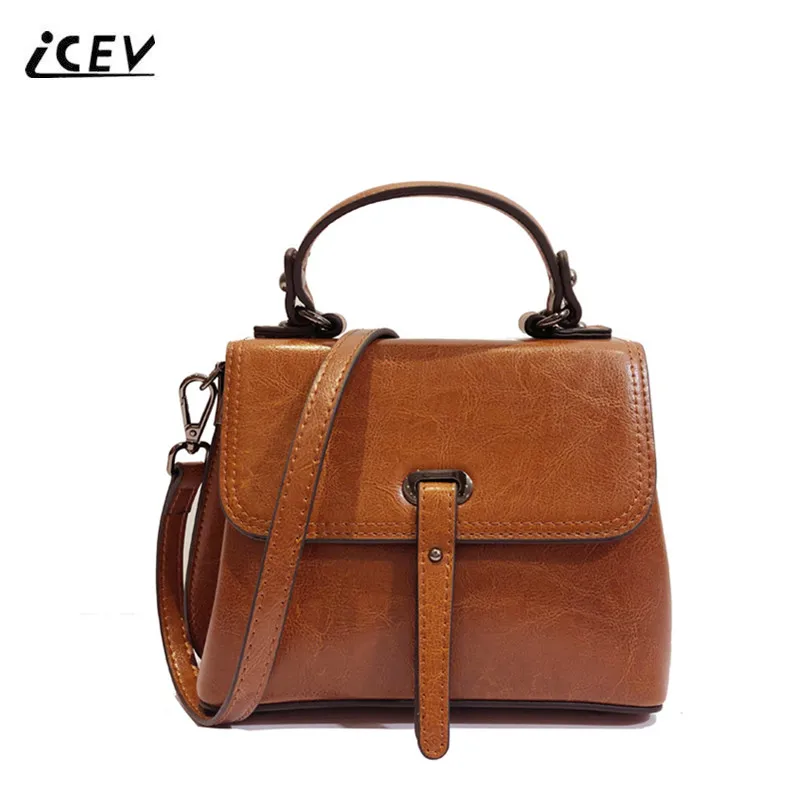 

ICEV New Vintage European Fashion Oil Cow Split Leather Ladies Office Totes Women Leather Handbags Women Messenger Bags Cowhide