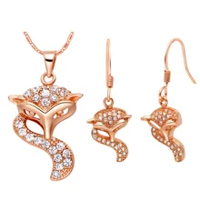 NEW set of 925 sets of pure silver fox set of small fox pendant ear spot wholesale color of two genuine 925 silver inlay and nephrite jade white set of two sets of ring jewelry set of jade sets