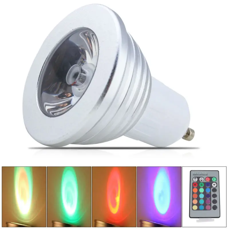 Горячая продажа 3 Вт RGB Светодиодная лампа E14 E27 GU10 более 16 красочных сменных