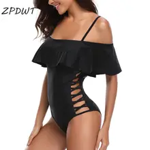 ZPDWT цельный купальный костюм черный монокини купальник на одно плечо женский воланами купальник пляжная одежда купальник с вырезом трикини