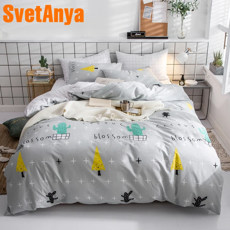 

Svetanya Cotton Bedding Set (Sheet Pillowcase Duvet Covet) Nodic Style Printed Linen Single Double Queen Full King size