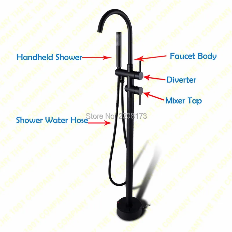 Bathtub Faucet 2 Ways Spout Hand Shower Diverter Floor Mounted Bathtub Mixer Bathroom Faucet Bathroom Shower Faucet Set