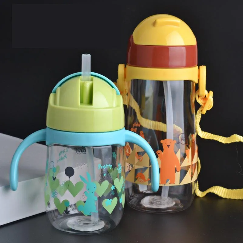 

Portable Rope Children`s Cup Plastic Drinking Bottle for Kids with Straw Drinking Water 230/450ML Feeding Cup Baby Bottle