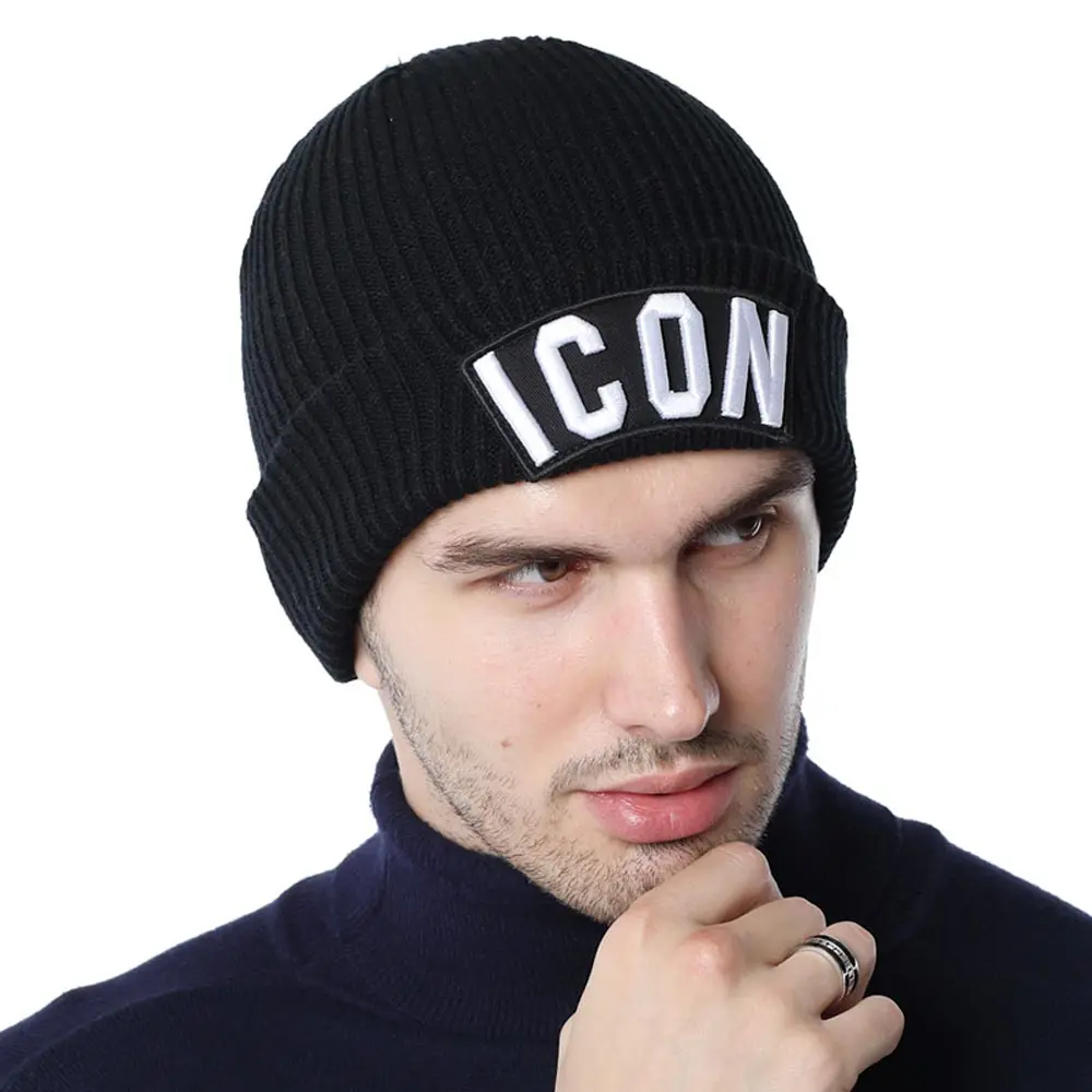 DSQICOND2 мужские шапки, зимние мужские женские Лыжные шапки Skullies, шапка ICON gorras para hombre, вязанная зимняя шапка, мужская шапка, шапки для папы gorro - Цвет: black