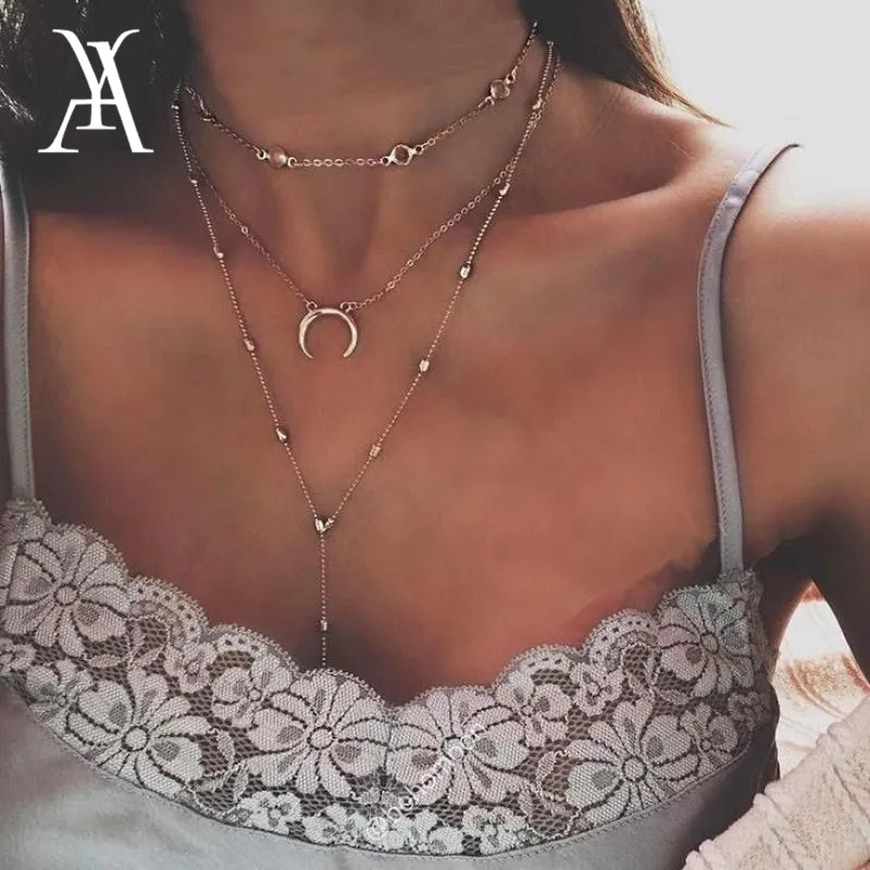 

AY Fashion Crescent Moon Long Pandent Necklace Sexy Multilayer Statement Necklaces For Women Bohemia Necklaces Pendants