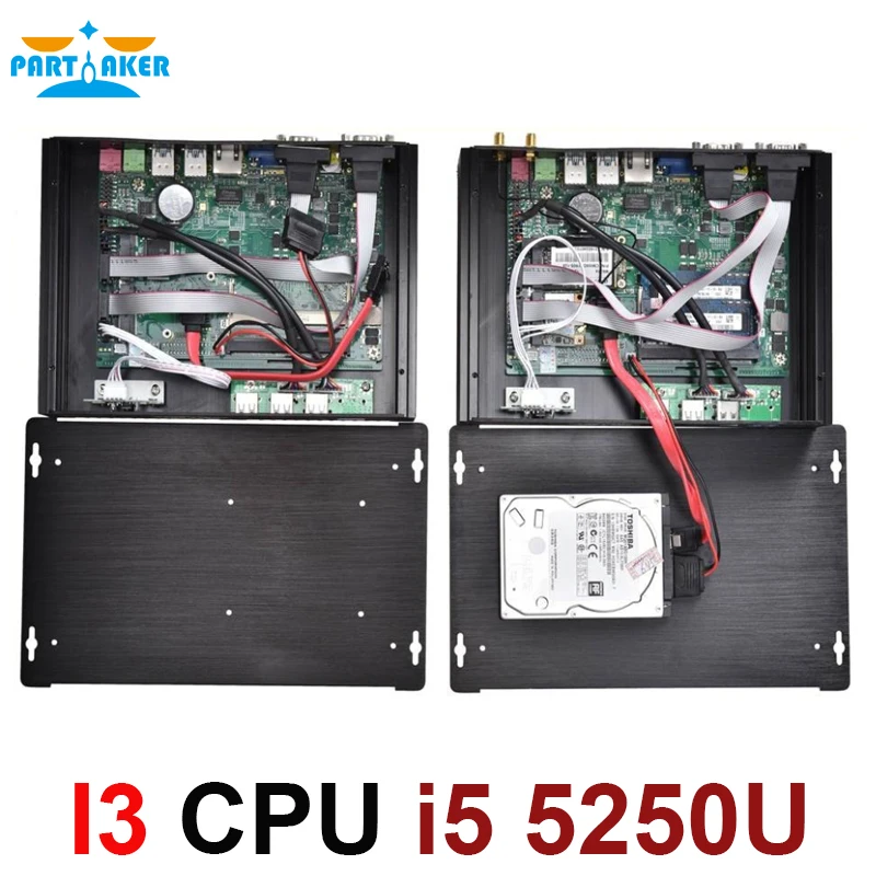 Partaker I3 Fanless mini pc i5 mini computer windows 7 core i5 5250U i5 5200U fanless pc wifi RS232