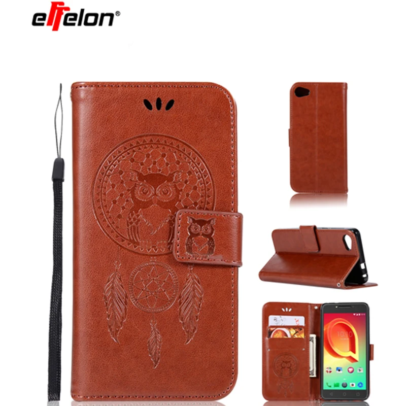 

effelon New Case For Alcatel A5 LED PU Leather Case Stand Function Card Holder Embossed Owl Magnetic Flip Wallet Purse Case