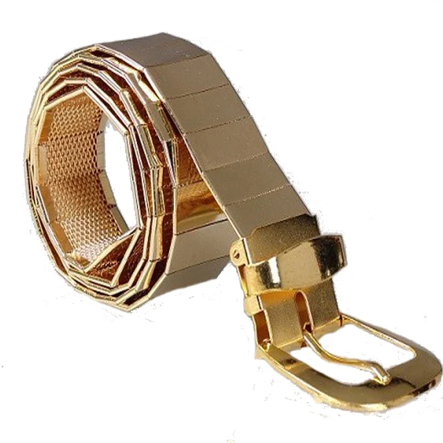 2016 men cool belt fashion gold alloy sheet connect pin buckle pant sheet belts