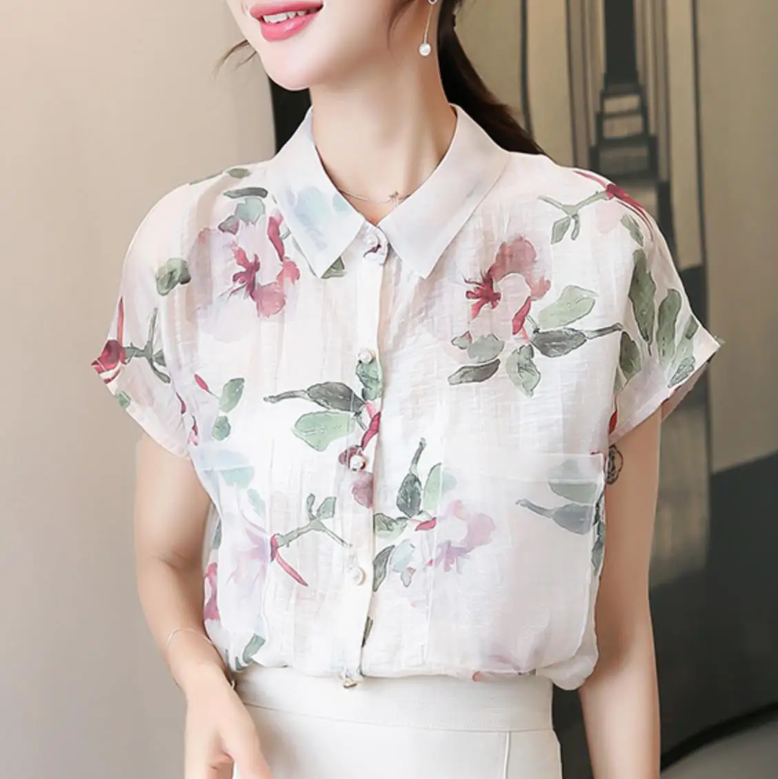 women blouse shirt patchwork Women Printed Chiffon Blouse Shirt Tops 2019 New Summer Shirt Casual Chiffon Blouse Blusas