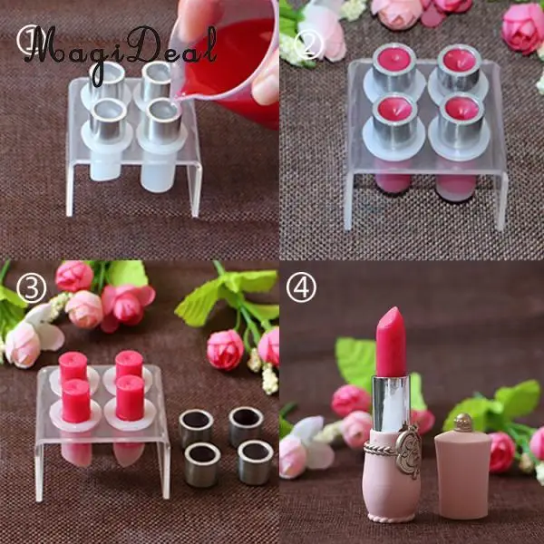 MagiDeal MagiDeal 4 Holes Acrylic DIY Lipstick Mould Holder Lip Blam Mold Stand High quanlity Transparent Lipstick Balm Tools