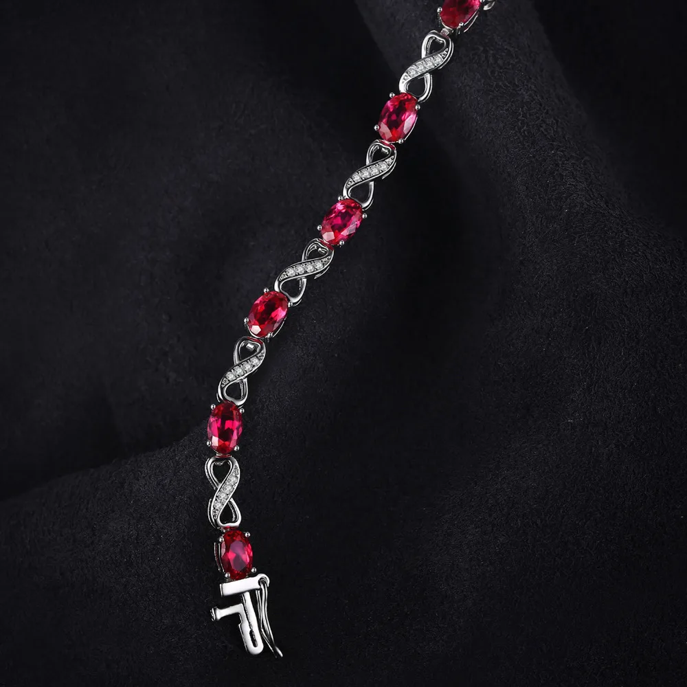JewelryPalace Love Infinity 6.8ct Oval Created Ruby Tennis Bracelet 925 Sterling Silver Fashion Wedding Jewelry For Women Gift