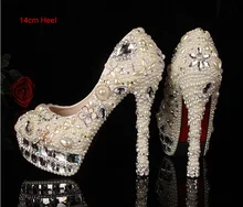 Luxury14cm High-heeled Bridesmaid Pears Beaded Bridal Shoes Crystal Diamond Lady Shoe for Wedding Party Ball Prom Pageant Event
