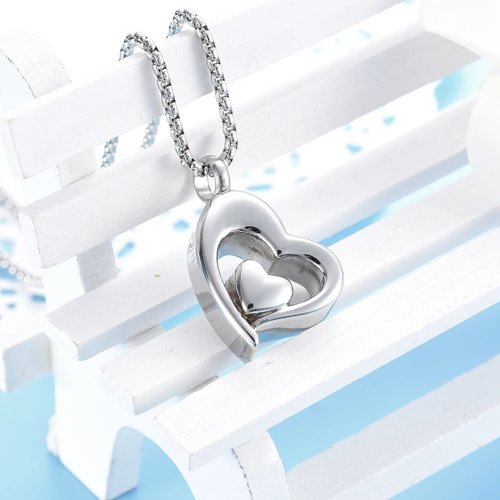 

Double Heart Urn Pendant Memorial - Ashes Keepsake Exquisite Cremation Necklace - Top Hot Selling
