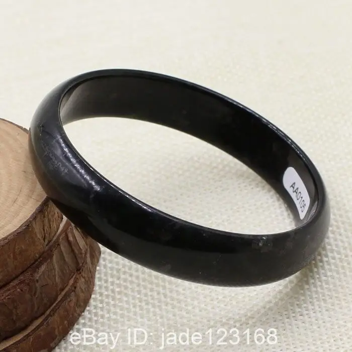 

56mm Chinese Beautiful Genuine Natural Black Jade Gems Bangle Bracelet A-0105